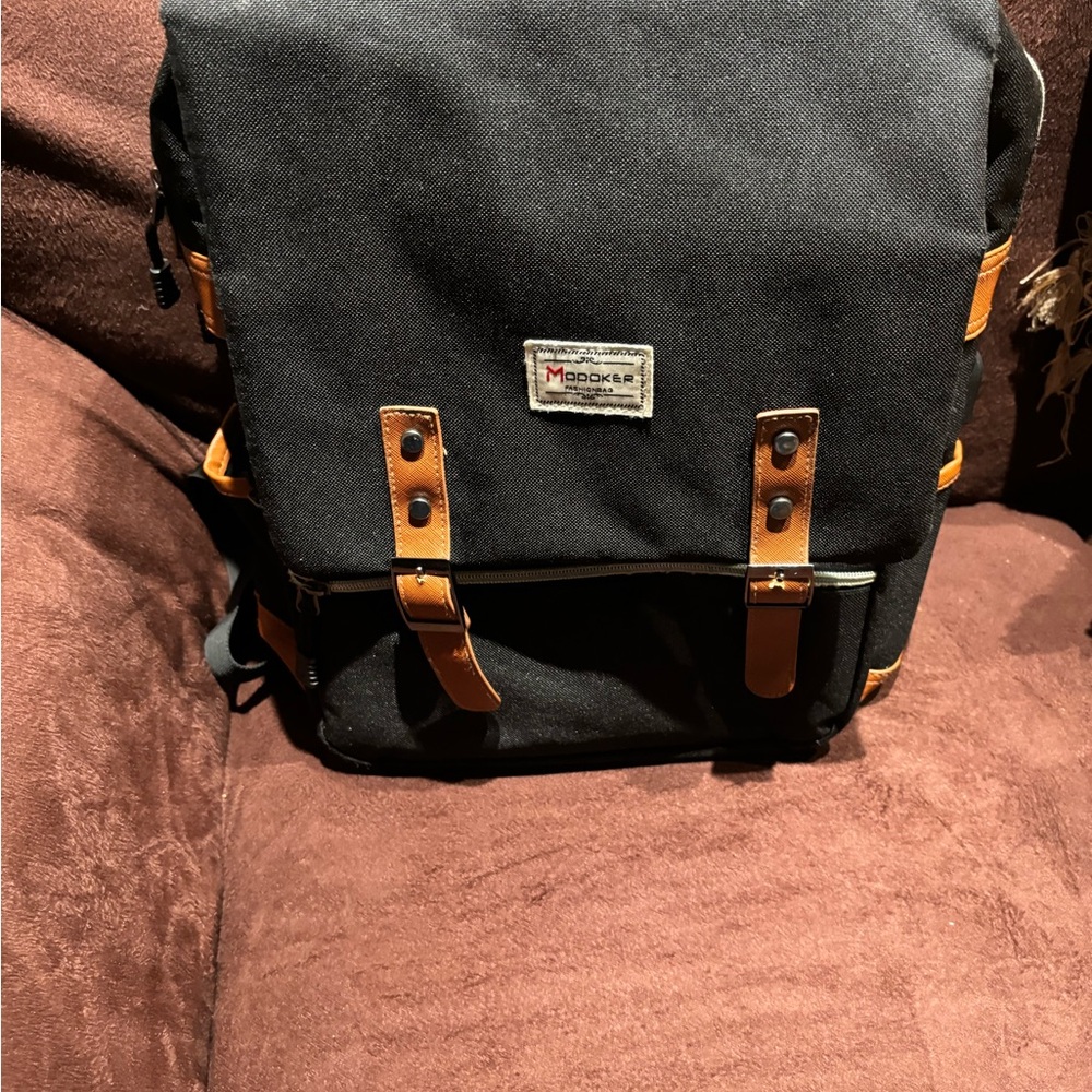 Modoker Vintage Laptop Backpack for Women or Men with USB Charging Port - Black